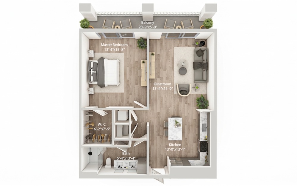 Unit A3 - 1 bedroom floorplan layout with 1 bathroom and 851 square feet