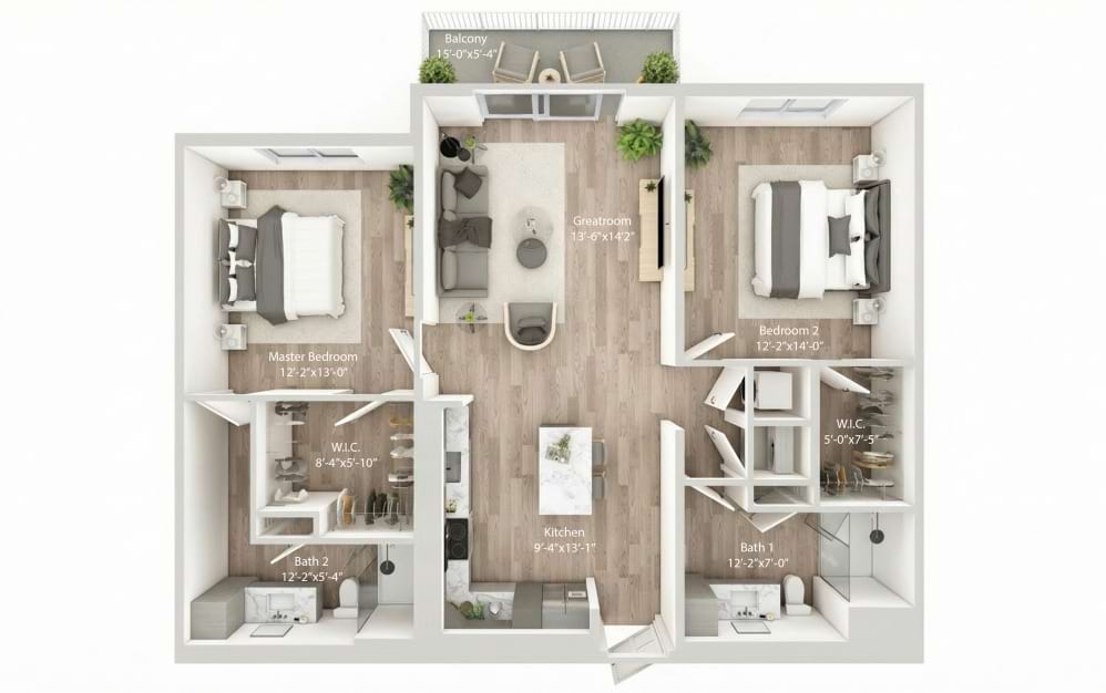 Unit B3 - 2 bedroom floorplan layout with 2 bathrooms and 1172 square feet