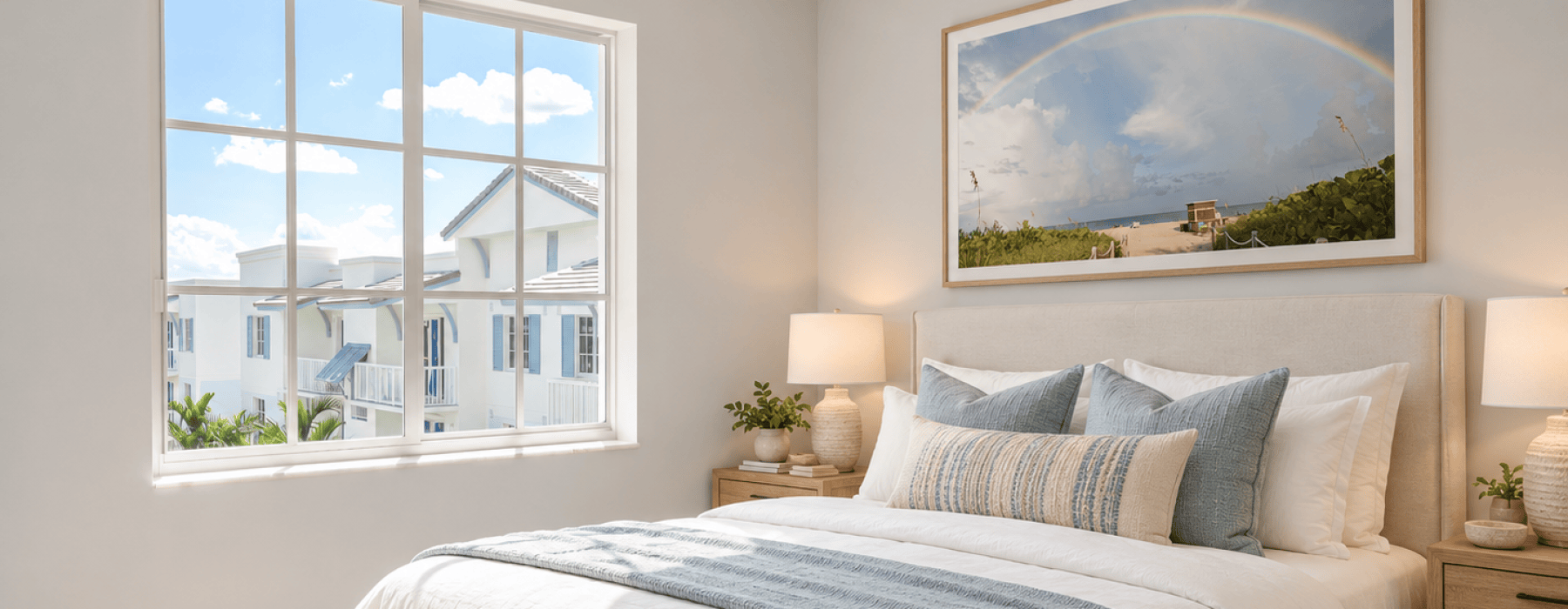 Spacious apartment bedroom with modern finishes, natural light, and a comfortable, relaxing atmosphere